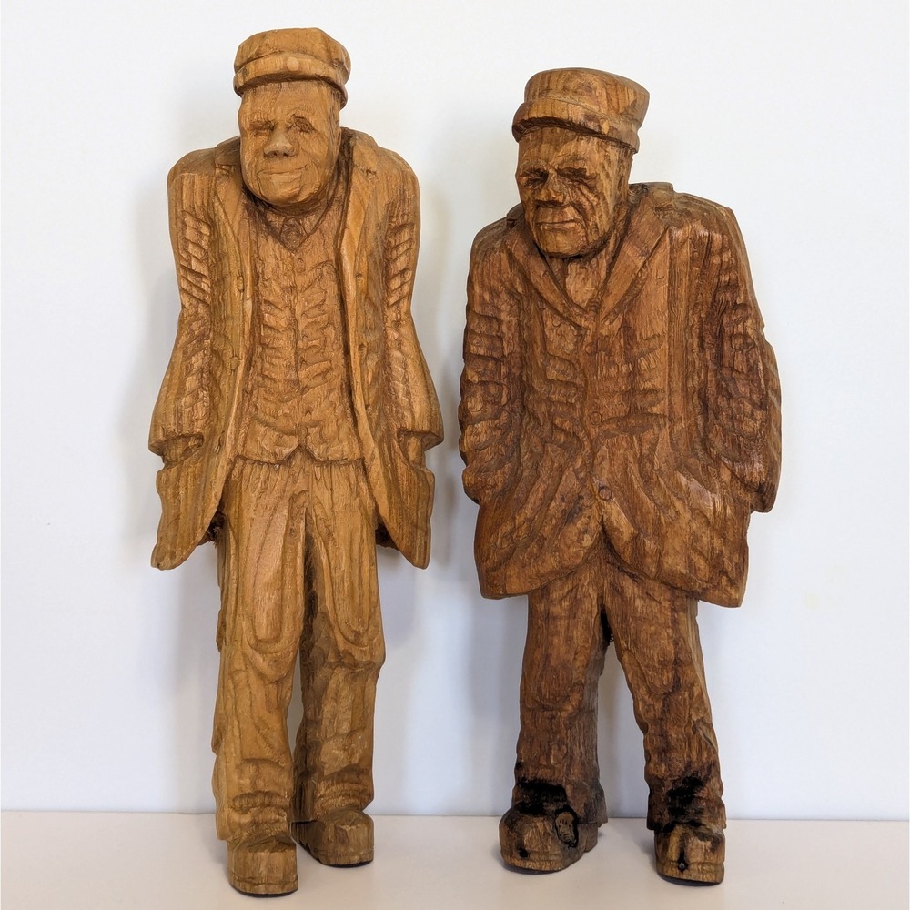 Anton Pearson Swedish Folk Art Wood Carving Pair Signed & Unsigned Lindsborg KS